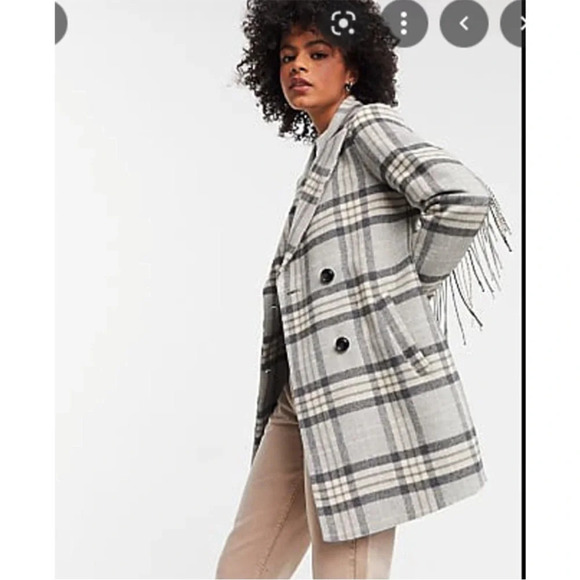 ASOS Gianni Feraud Checked Fringe Coat Jacket in Gray size US 4 - Picture 4 of 5